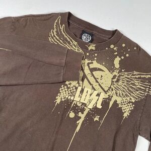 LOST Clothing Brown Long Sleeve Graphic TShirt Mens Medium Skater Grunge Vintage